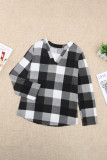 Gray Contrast Plaid V Neck Long Sleeve Top