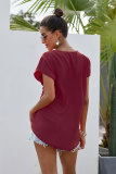 Wine Short Sleeve Printed Neck Shift Blouse