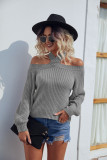 Cold Shoulder Halter Plain Knit Sweaters