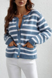 Striped Button Down Open Sweater Cardigan
