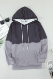 Gray Dip-Dye Colorblock Drawstring Hoodie with Pockets