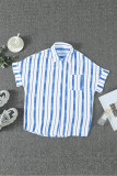 V Neck Stripes Roll up Sleeve Button Down Shirt