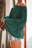 Dark Green Swiss Dot Off The Shoulder Top