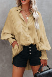 Khaki Billowy Sleeves Pocketed Shirt