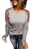 Sequin Shoulder Long Sleeve Top