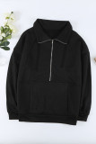 Black Quilted Patch Half Zipper Sweatshirt