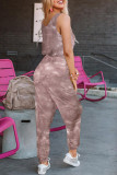 Red Tie Dye Drawstring Jogging Jumpsuit