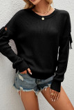 Plain Sleeve Cut Out Strappy Knitting Sweater