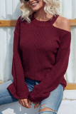 Solid Color Cold Shoulder Long Sleeve Sweater
