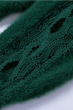 Green Lace Splicing V Neck Pullover Sweater
