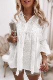 White Lace Detail Dotted Print Babydoll Blouse