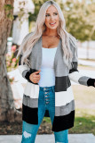 Gray Open Front Colorblock Cardigan with Pockets