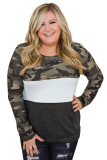 Plus Size Camo Color Block Pullover Top