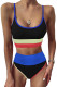 Blue Spaghetti Straps Colorblock Ribbed High Waist Bikini