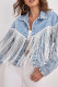 Light Blue Tassle Distressed Denim Jacket Coat
