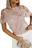 Pink Lace Cold Shoulder Short Sleeve Top