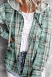 Plaid Button Front Hoodies Shacket Shirt