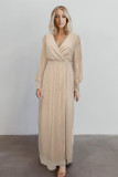 Apricot Side Split Rhinestone V Neck Maxi Dress