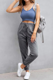 Grey Elastic Waist Pockets Washed Denim Joggers