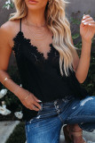 Black Lace Splicing Ruffled V Neck Cami Top