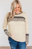 Plus Size Leopard Stitching Long Sleeve Top