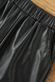 Black PU Open Zipper Crop with Joggers 2pcs Pant Set