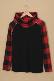 Black Cowl Neck Plaid Splice Casual Long Sleeve Top