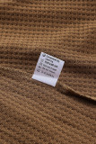 Brown Waffle Knit Buttoned Long Sleeve Top