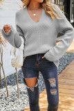 Plain V Neck Knitting Pullover Sweater