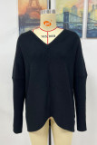 Front Back V Neck Plain Loose Pullover Sweaters