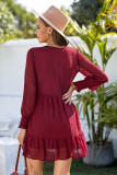 V-Neck Dotted Burgundy Empire Dress