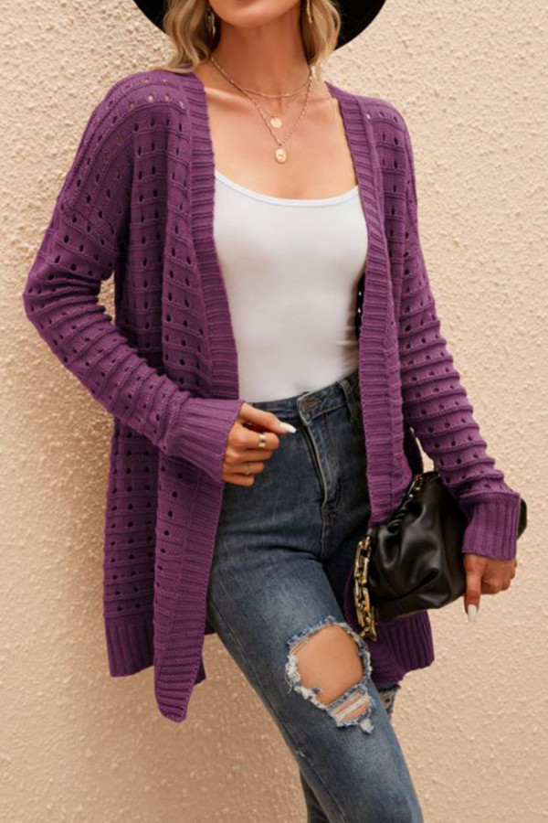 Plain Crochet Knit Open Sweater Cardigans