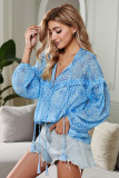 Saint Helena Printed Ruffle Blue Blouse