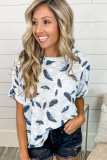 White Feather Print Short Sleeve Tee