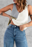 White Color Block Knitted Tank Top