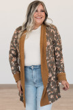 Brown Floral Patchwork Knitted Plus Size Cardigan