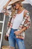 Khaki Plaid Print Buttoned Shirt Coat with Pocket