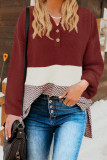 Splicing Buttoned Knitted Long Sleeve Sweater