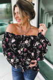 Black Floral Off Shoulder Plus Size Top