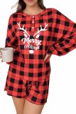 Christmas Plaid Letter Print Long Sleeve Top and Shorts Loungewear