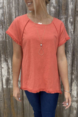 Red Round Neck Short Sleeve Shirt Unishe Wholesale