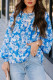 Blue Floral Print Puffy Sleeve Babydoll Blouse