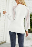 Lace Crochet Sleeves V Neck Waffle Knit Top