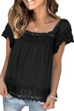 Black Lace Pom Pom Splicing Square Neck Blouse