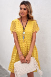 Yellow Polka Dot V Neck Ruffled Short Sleeves Mini Dress
