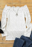 White Scalloped Boat Neck Lace Top