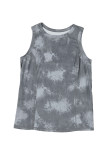 Gray Tie Dye Print Seamed Crew Neck Tank Top