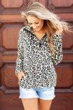 Leopard Print 1/4 Zip Turn-down Collar Sweatshirt