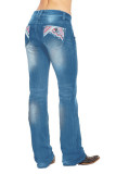 Cowboy Print Straight Wash Jeans Pants