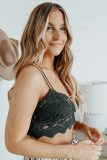Black Crochet Lace Smocked Criss Cross Spaghetti Strap Bralette